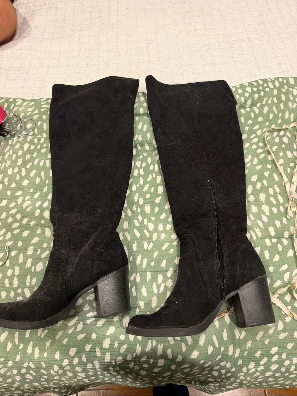 Black Suede over the knee Block Heel Boots